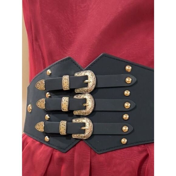 Black Gold Triple Buckle Studded Wide Statement Belt Western NWT main image 5